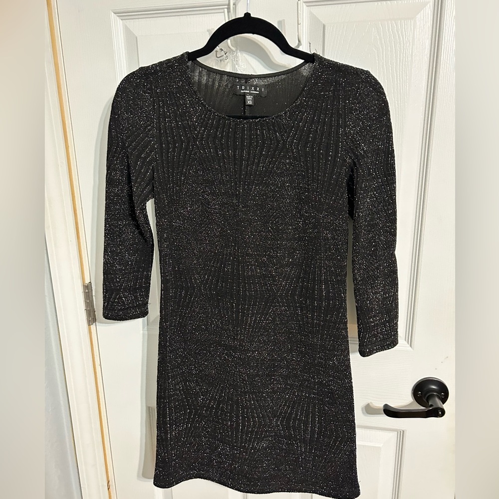 Trixxi Body Con Stretch Knit Black Dress with Metallic Sparkle Size XS
